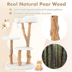 Tangkula Solid Wood Cat Tree, Modern Wooden Cat Tower with Perch, Jute Scratching Posts, Dangling Ball, Soft Long Plush, Luxury Cat Condo, Natural Branch Cute Cat Tree for Indoor Cats
