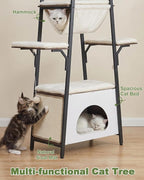 74-Inch Modern Cat Tree Tower for Large Cats, Multi-Level Cat Tower with Scratching Board, Large Perch, Hammock, Removable Pads, White