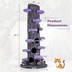 PETSITE 90.5-inch Tall Cat Tree, Tree-Like Modern Cat Tower with Sisal Scratching Pad, Five Cat Condos, Cute Hanging and Spring Toys, Large Cat Tree Tower for Indoor Cats (Purple)