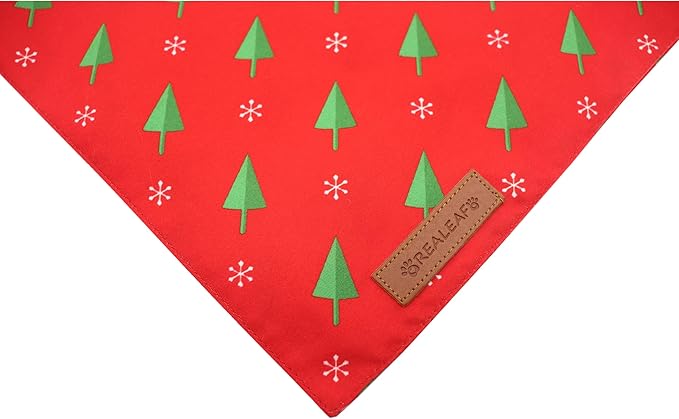 Realeaf Christmas Dog Bandanas 2 Pack, Reversible Red Green Xmas Dog Scarf for Boy and Girl, Premium Durable Fabric, Holiday Bandana for Small Medium Large and Extra Large Dogs (Large)