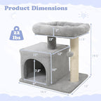 Tangkula Small Cat Tree for Indoor Cats, Cat Tower with Sisal Scratching Posts, Hanging Pompom, Cat Condo with Large Padded Plush Perch for Small Spaces, Kittens (Light Grey)