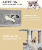 Cat Tree,82.6" Large Cat Tower for Indoor Cats, Multi-Level Cat House with Condo, 8 Scratching Posts, Hammock, 4 Pom Poms, Light Grey MS21018LG
