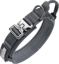 EXCELLENT ELITE SPANKER Tactical Dog Collar Nylon Adjustable Training Collar Military Dog Collar Heavy Duty Metal Buckle with Control Handle for Medium and Large Dogs with Patches (Grey-XL)