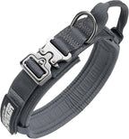EXCELLENT ELITE SPANKER Tactical Dog Collar Nylon Adjustable Training Collar Military Dog Collar Heavy Duty Metal Buckle with Control Handle for Medium and Large Dogs with Patches(Grey-M)