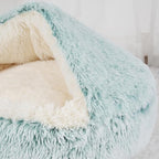 Cat Bed Round Fluffy Hooded Cat Bed Cave, Anti-Anxiety Cave Bed with Hooded Blanket, Cozy Cuddler Luxury Puppy Pet Bed, Anti-Slip Bottom and Machine Washable (Green, Large)