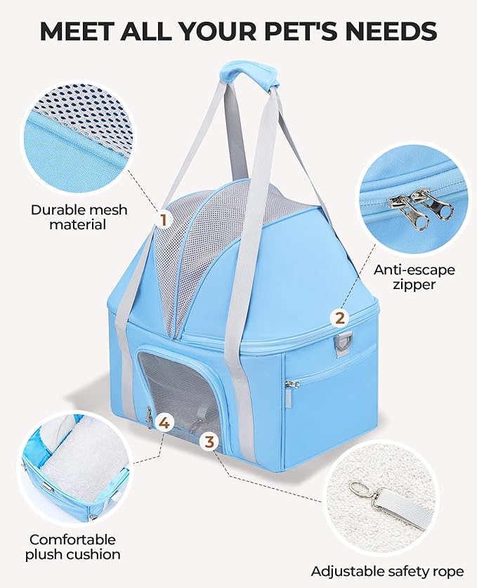 BurgeonNest Top-Expandable Large Cat Carrier, Soft Sided Cat Bag Carrier for Medium Large Pet Up to 15 lbs, Upgraded Small Dog Car Seat, Puppy Travel Bag with Semi-Open Canopy, Blue