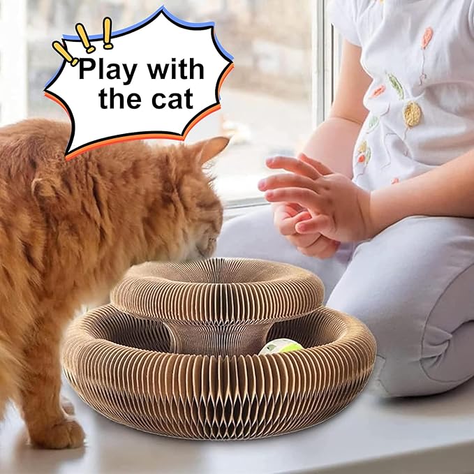 Kitty Curls Cat Toy,Magic Organ Cat Toy,Magic Organ Cat Scratcher Board,Foldable Recyclable Cat Accordion Toy for Indoor Cat Playing,Interactive Scratch Pad with Toy Ball(1pc)