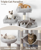 Heavy Duty Cat Tree for Indoor Cat, 71 Inch Large Cat Tower with Scratching Post and Top Perch, Hammock, Big Cat Condo for Adult Cats Kittens, PMT03GY, Grey