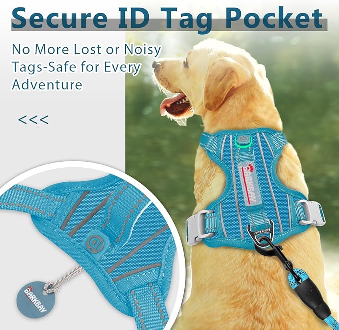 BARKBAY Dog Harness No Pull Oxford with ID Tag Pocket - Heavy Duty, Reflective, Easy Control for Large Dogs(Aqua Oxford,S)