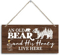 Funny Animal Theme Wood Decor Sign, Old Bear and His Honey Live Here, Hanging Printed Wooden Plaque Décor, Vintage Wall Decoration, Bear Hanging Wall Art, Bedroom Décor Sign 12x 6inch