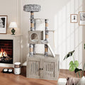 Cat Litter Box Enclosure with Cat Tree Tower and Condo, Hidden Cat Washroom Furniture with Sisal Scratching Post and Soft Plush Perch, Wooden Cat Furniture with Multiple Platforms