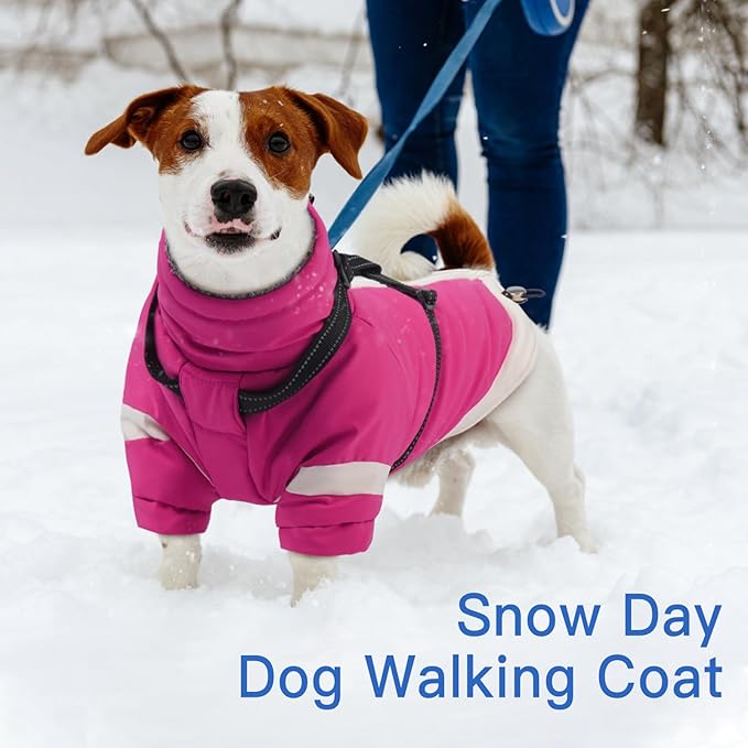 Dog Winter Coat with Adjustable Reflective Harness Built in -M | Turtleneck Water-Repellent Coats with Sleeves for Small Dogs Boy,Cold Weather Coats,Warm Jacket for Schnauzer (Rosered)