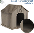 VIXZEN Dog House Outdoor, 26 Inch Resin Dog House Indoor Small Dog - Waterproof & UV-Resistant, Hidden Vents & Stable Structure, Easy Assembly, Versatile Storage, All-Weather Doghouse Outdoor (Grey)