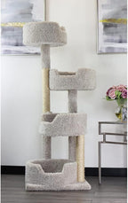 Maykoosh Rustic Romance Large Cat Stairway Neutral Color Solid Wood Cat Playground, Modern Multi-Level Cat Tree Tower for Indoor Cats, 20" L x 20" W x 55" H Beige