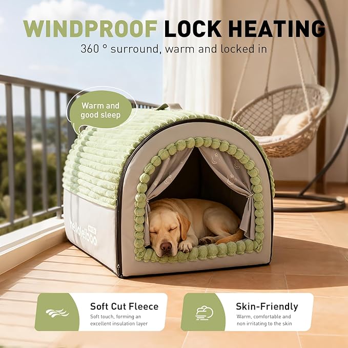 Dog House Indoor, Dog Beds with Privacy Door, Washable Pet Bed Tent, Warm Soft Dog Bed Cave,for Small Medium Extra Large Dogs (Brown, XXXL)