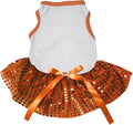 Petitebella Plain Sequins Tutu Puppy Dog Dress (White/Orange Sequins, Small)