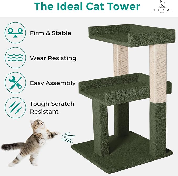 Lulu Large Cat Tree Tower with 2 Spacious Platforms, Sturdy Multi-Cat Condo with Sisal Scratching Posts, Stable Anti-Tip Design for Indoor Cats
