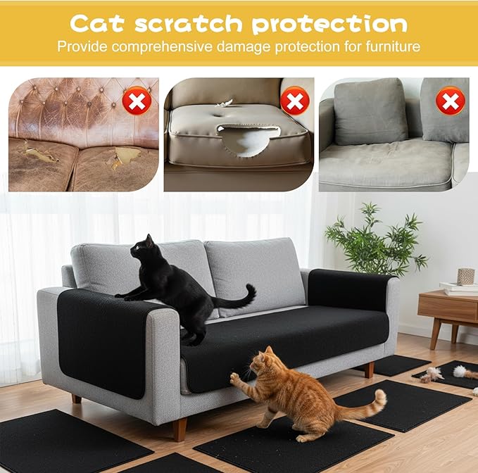 Cat Scratch Mat, Adhesive Trimmable Cat Scratching Climbing Carpet Mat Replacement for DIY Cats Tree Shelf Couch Corner Wall Cats Scratcher Furniture Protector (Black, 120 x 15.8 Inches)