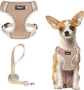 PUPTECK Small Dog Harness and Leash Set, No Pull Adjustable Puppy Cat Harness, Reflective Soft Mesh Pet Vest Small Sized, Khaki, XS