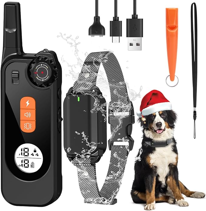 Dog Shock Collar with Remote Control Shock Collar for Dogs, 4 Training Modes Vibration, Beep, Shock, Flashlight IPX7 Waterproof Keypad Lock Rechargeable E-Collar for All Breed