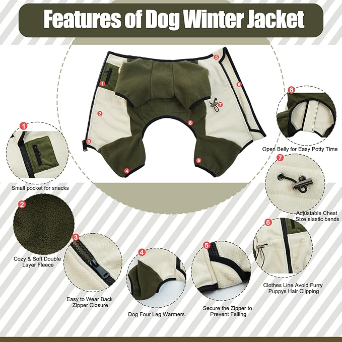 DENTRUN Small Dog Winter Coat, Warm Fleece Jacket with Removable Turtleneck, Dog Cozy Sweater for Puppy Cold Weather, Windproof Costume, Soft Woolly Pajamas
