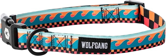 Wolfgang Heavy Duty, Adjustable Dog Collar with Quick Release Nylon Buckle for Walking & Training, BuenaOnda Print, Medium