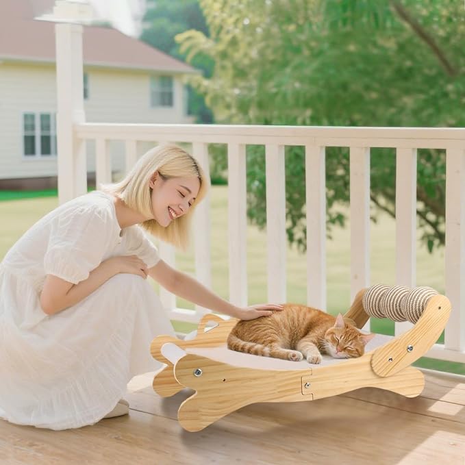 3-in-1 Cat Scratcher Bed for Indoor Cats Sisal Scratcher & Hammock Lounge with Solid Wooden Perch, No-Tip Stable Base for Large Cats, Durable Cat Scratch Pad & Cat Furniture (Easy Assembly)
