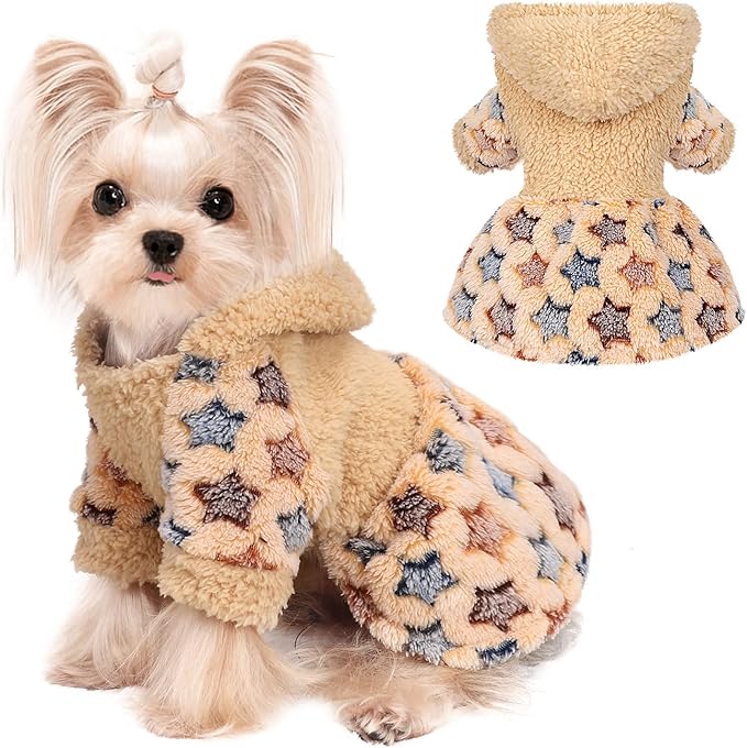 Dog Sweater Fleece Dog Hoodie Winter Puppy Clothes for Small Dogs Boy Girl Pet Hoodies Cold Weather Doggie Coats Fall Doggy Sweatshirt for Chihuahua Yorkie Cat Sweater Costume, Khaki, XS