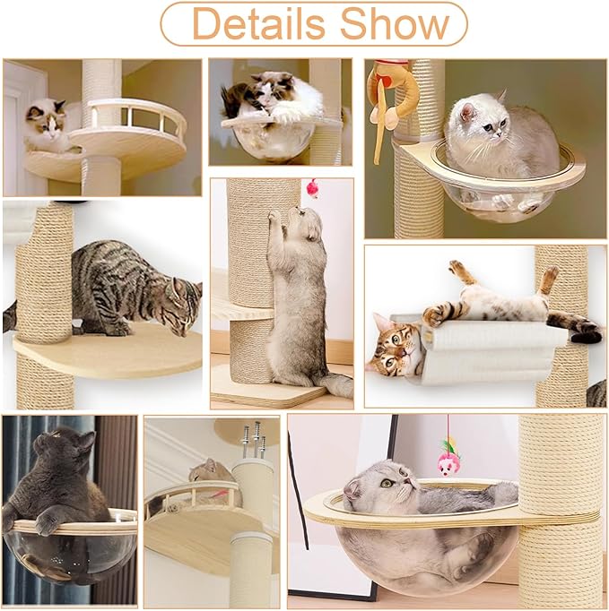 Tall Ceiling Cat Tree, Height Adjustable 6-Tier Hemp Scratching Post for Indoor and Outdoor Use - Sturdy Cat Activity Tower for Large Cats 1 Set 1 Set