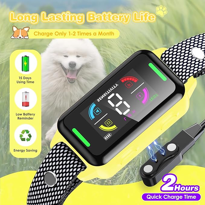 Dog Bark Collar Automatic Shock Collar Rechargeable Anti-Bark Training Collar Multifunctional Waterproof Dog Stop Barker with 6 Safe Training Modes for Dog Weighing Over 8 Pounds (Yellow)