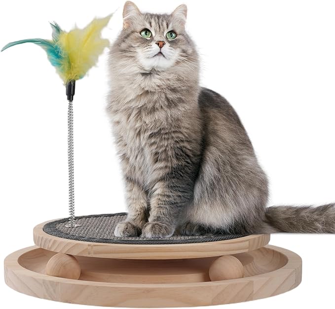 Natural Sisal Round Cat Scratcher，Interactive Cat Ball Track Toy for Indoor Cats，Cat Scratching Pads，Kitten Toys for Chasing Hunting Mental Physical Exercise Puzzle
