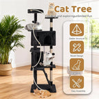 BestOffice 70 Inch Cat Tree, Multi-Level Cat Tower with Condo, Perches, Sisal Scratching Posts, Climbing Ladder,Indoor Activity Center Play House for Kittens & Adult Cats, Dark Gray