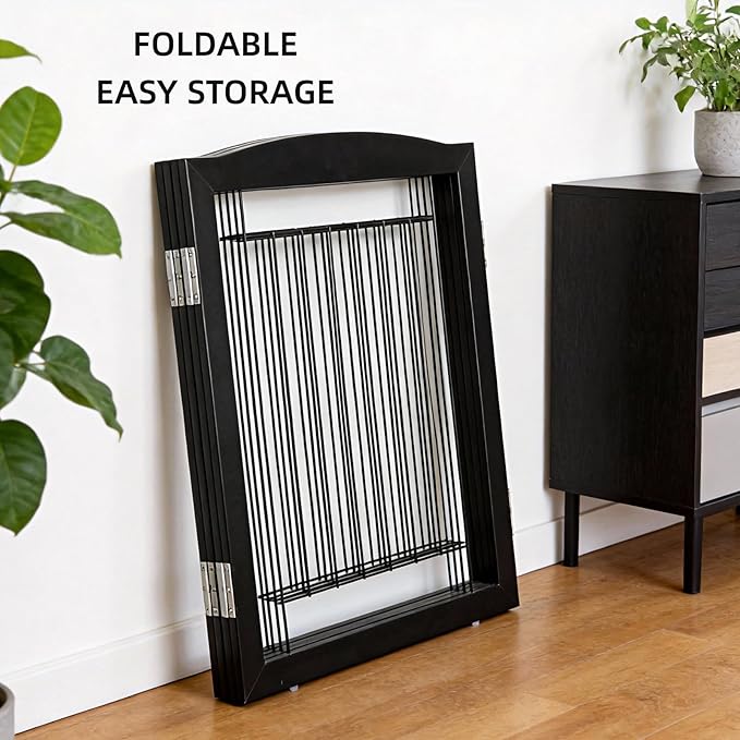 Dog Fence Indoor,Dog Gate Indoor for Doorway pet gate -2-Panel Freestanding, Hallways, House or Stairs -40x24-Inch Retractable Foldable Expandable Wood Pet by SFJC (Black) ﻿
