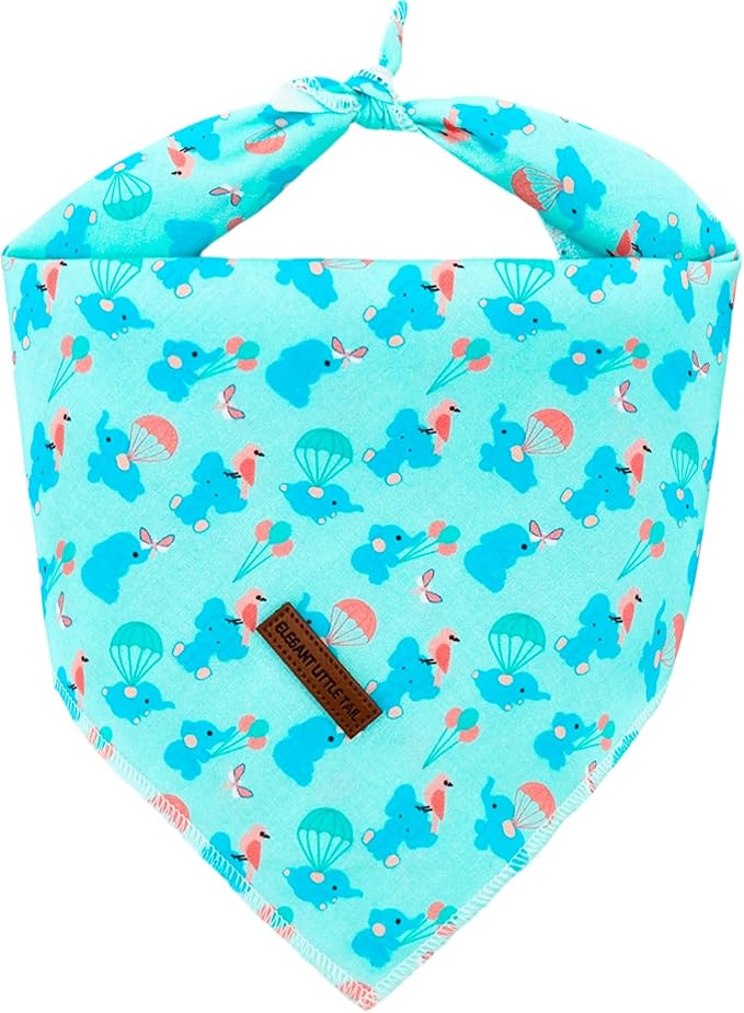 Elegant little tail Dog Bandana, Cute Blue Elephant 1PC Washable Dog Scarf Female or Male Square Bib Kerchief Scarf Adjustable Pet Bandana for Medium Large Dogs