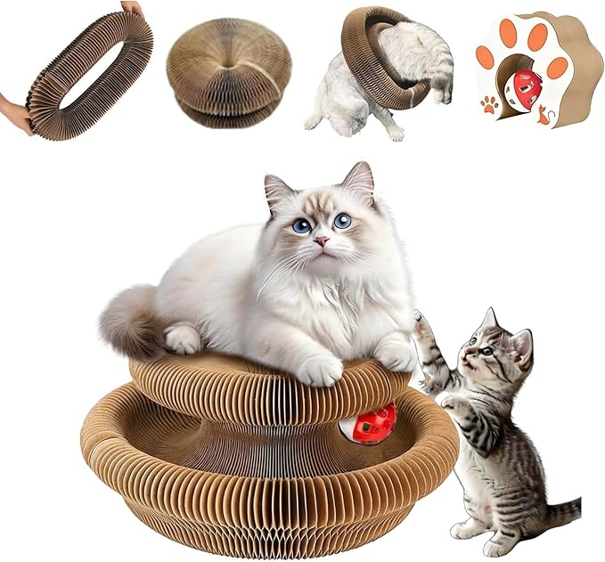 Kitty Curls Cat Toy,Magic Organ Cat Toy,Magic Organ Cat Scratcher Board,Foldable Recyclable Cat Accordion Toy for Indoor Cat Playing,Interactive Scratch Pad with Toy Ball(1pc)