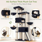 Globlazer 84" Multi-Level Large Cat Tree Tower with Extra Thick Full Sisal Scratching Posts, 2 Cat Condos, 3 Hanging Baskets, 2 Extra Large Platforms & Cat Scratching Ramp,S84, Dark Gray