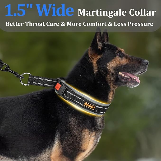 Mayerzon 1.5" Wide Martingale Collar for Large Medium Small Dogs Pitbull German Shepherd, No Pull Reflective Slip & Martingale Dog Collar with Buckle Soft Padded for Walking Training(Seattle Haze, XL)