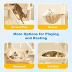 Hey-brother Cat Tree Tower, Sturdy Multi-Level Scratching Posts with Extra Supporting Part, 5 Teaser Toys, 2 Condos, Large Bed, Hammock, Scratch Baord for Indoor Cats, 82.7 Inches, Beige MPJ082M
