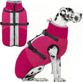 AOFITEE Dog Coats for Large Dogs, Waterproof Dog Winter Jacket with Harness Built in, Warm Large Dogs Coat with Fleece Lined, Zip Up Pets Jackets for Golden Retriever, Weimaraner, Hot Pink 2XL