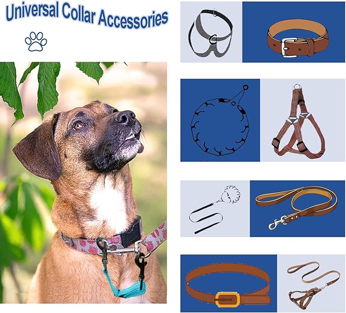 2 Pcs Dog Collar Safety Clips with Double Ended Clasps | Adjustable Collar Backup Clip for Dog Harness & Collars Connectors, Training for Walking, Running, and Hiking, Safety Clip - Blue
