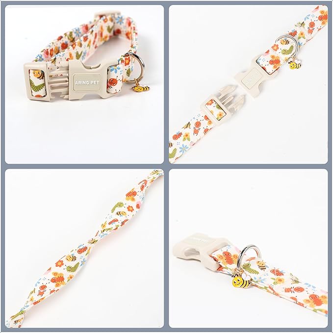 ARING PET Dog Collar, Cute Spring Summer Insects Bee Floral Doggy Collars with Quick Release Buckle for Puppy Small Medium Large Dogs-L