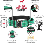 Tuff Pupper Tactical Dog Collar with Handle | Heavy Duty Adjustable Dog Collar | Military Nylon Collar for Medium Dogs | Quick-Release Buckle | Soft Padded Comfort | Training Control (Green, Medium)