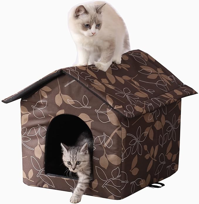 Outdoor Cat House Cat House for Outdoor and Indoor Use - Waterproof Shelter for Cats, Dogs, and Feral Animals (Brown, Large)