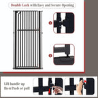 Glaf Extra Tall Pet Gate 63" Pressure Mounted Cat Door Safety Metal Cat Gate Adjustable Width Dog Door Auto-Close Dog Gate for Doorways, Stairs, Kitchen, Hallway (Black, 29.92-33.46")