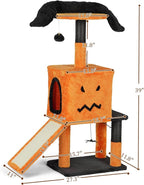 Gothic Cat Tree, 39.4" Halloween Cat Tree, Black Cat Tower for Indoor Cats with Sisal Scratching Posts, for Indoor Cats with Spacious Cat Condo, Sisal Scratching Posts, Hanging Toys, Orange & Black