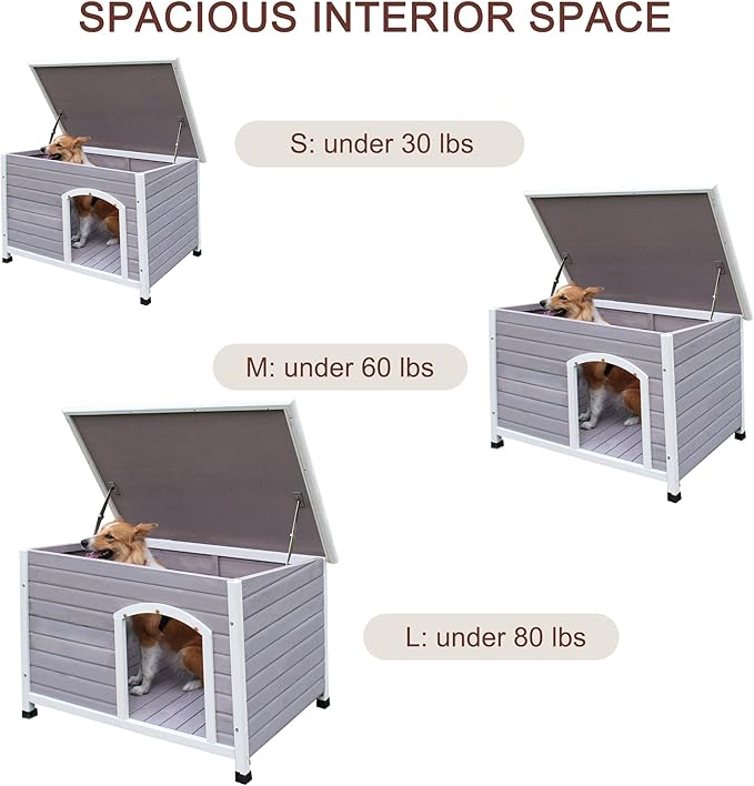 40" Wooden Outdoor Dog Houses, Waterproof Dog House Outside with Window & Door Flap Waterproof Dog House Outdoor Indoor, Assemble Easily-Grey