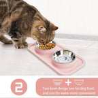 Double Dog Food Bowls with Mat,Stainless Steel Dog Bowls with No Spill Non Skid Silicone Mat Removable Cats Water and Food Bowl Set for Puppy Cats Kitten Small Medium Dogs(Pink)