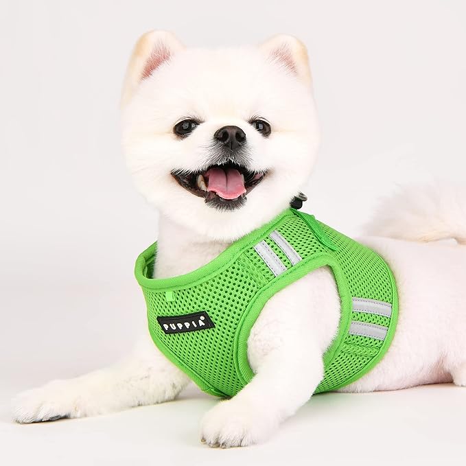 Puppia Soft Vest Dog Harness No Choke Step-in Reflective Triple Layered Breathable Mesh for Small and Medium Dog, Green, Large