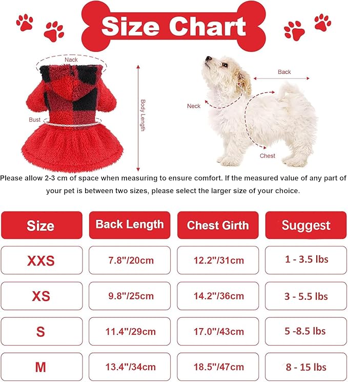 Dog Sweaters for Small Dogs Girl Dog Hoodie Warm Fleece Doggie Sweatshirt Cute Puppy Dress Winter Pet Sweaters Doggy Clothes Outfit Apparel for Chihuahua Yorkie, Red, XS