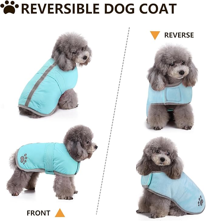 Queenmore Dog Winter Coat, Fleece Puffer Dog Down Vest, Cold Weather Pet Jacket for Dogs, Waterproof Reflective Reversible Dog Sweater Clothes for Small, Medium and Large Dogs (Light Blue, XL)